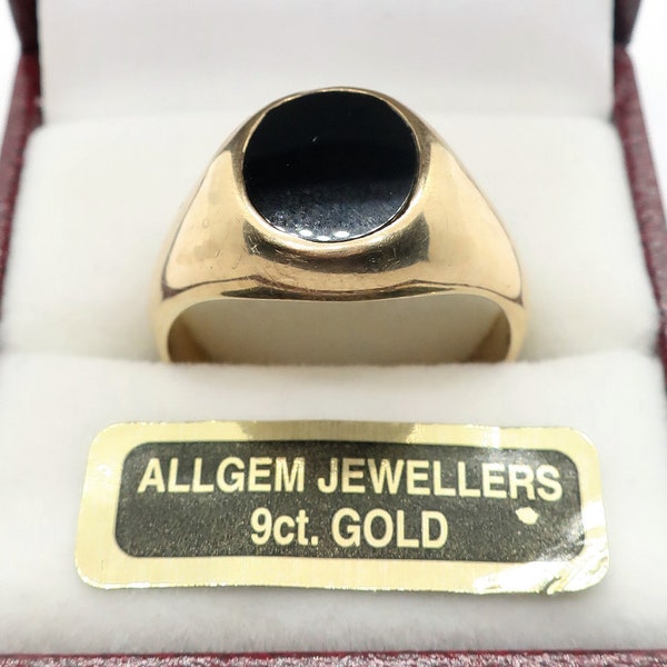 9ct Yellow Solid Gold Gents Onyx Signet Ring