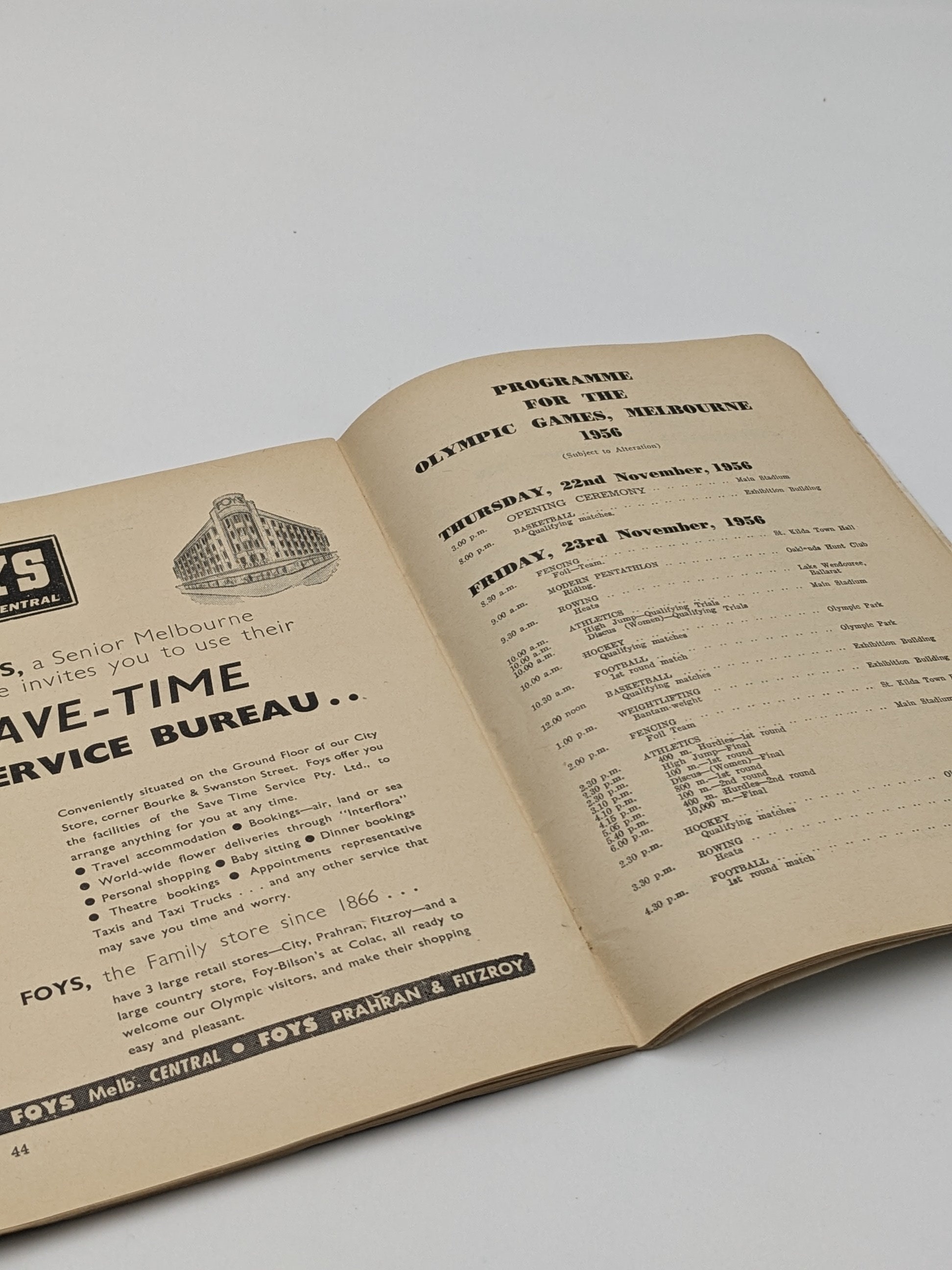 Programme Officiel Des JO De Melbourne 1956 – Australie – Original
