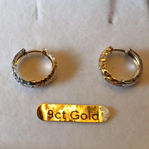 Vintage 9ct Yellow & White Solid Gold Earrings Round Hoops