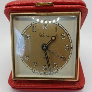 Vintage SCHULER 1960's Small Wind-up Travel Clock Made in West Germany - Working Well