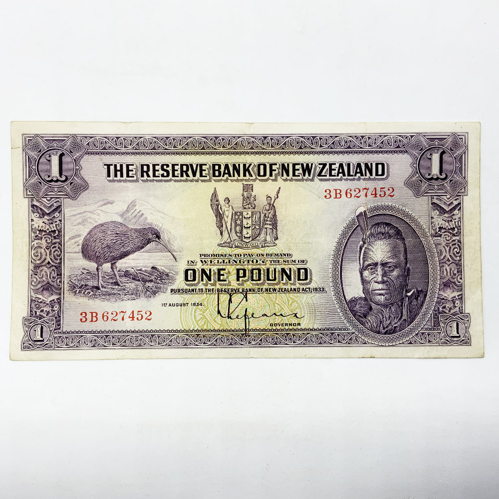 RARE New Zealand 1 Pound Note - Kiwi and Māori 1934 Issue Crisp VF