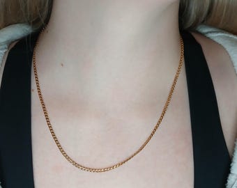 Vintage 9ct Yellow Solid Gold FLAT CURB Link Necklace 52cm Long Italy