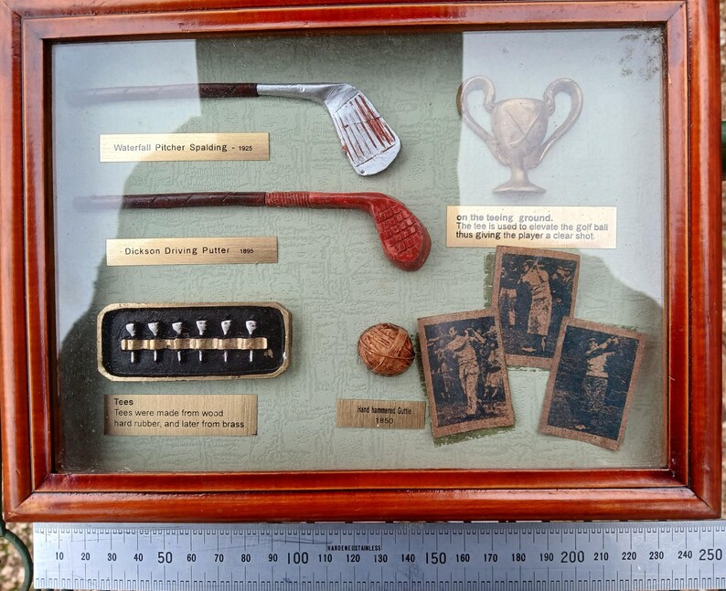 Vintage Golf History DISPLAY Timber Framed Small Shadow Box Wall Decor