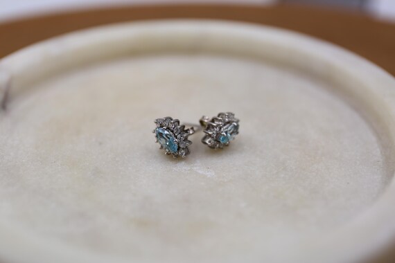 Sterling Silver Stud Earrings, Light Blue Cubic Z… - image 5