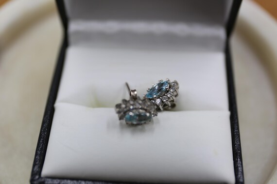 Sterling Silver Stud Earrings, Light Blue Cubic Z… - image 10