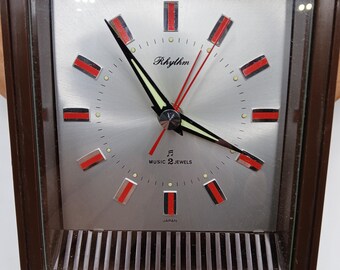 Vintage Rhythm Musical Alarm Clock: Mid-century Modern, Made in