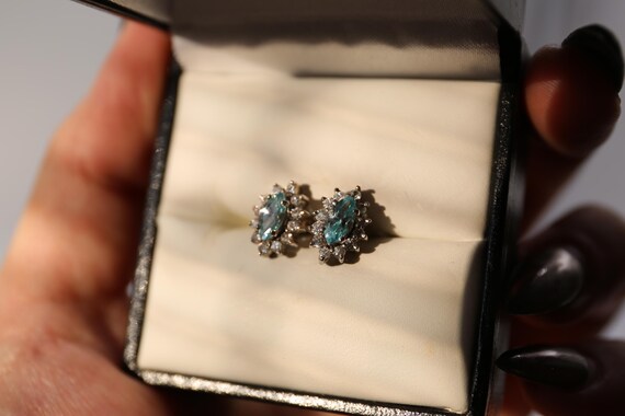 Sterling Silver Stud Earrings, Light Blue Cubic Z… - image 11