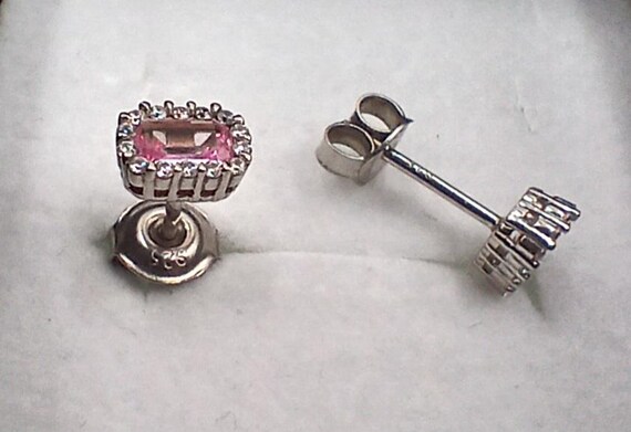 Solid Sterling Silver EARRINGS Pink Gemstones and… - image 1