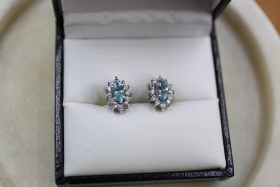 Sterling Silver Stud Earrings, Light Blue Cubic Z… - image 4