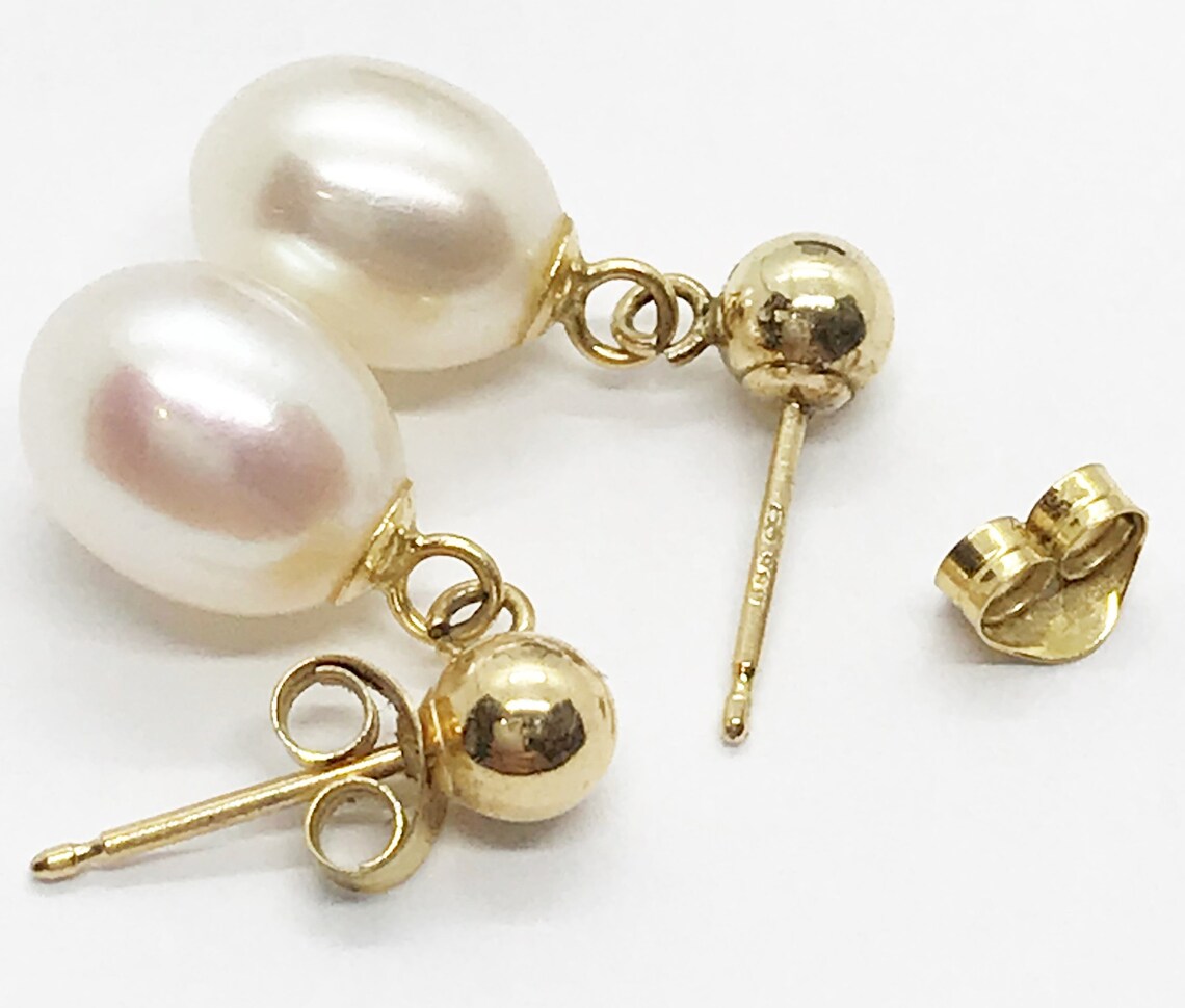 Vintage 9ct Yellow Solid Gold Earrings with Teardrop Pearls Etsy