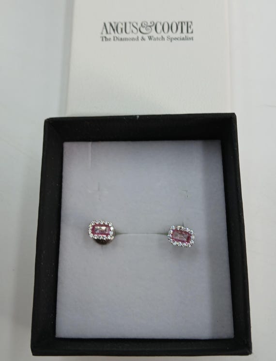 Solid Sterling Silver EARRINGS Pink Gemstones and… - image 2