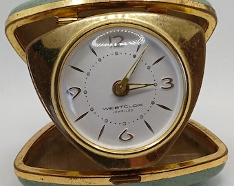 Vintage WESTCLOX 1950's Small Wind-up Travel Clock Made in Germany