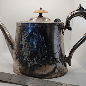 Antike Sheffield Silberplatte gravierte Teekanne Knochen Topper Englisch c1910