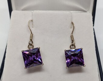 Sterling Silver Drop Earrings Vintage - Purple Stone Earrings