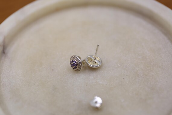 Solid Sterling Silver STUD EARRINGS set with Purp… - image 7