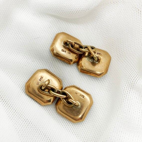 Vintage English 9ct Rose Gold Onyx Cufflinks - image 5