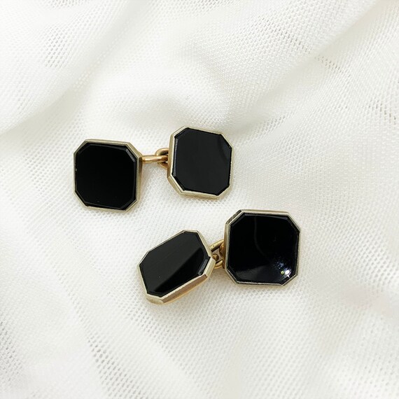 Vintage English 9ct Rose Gold Onyx Cufflinks - image 7