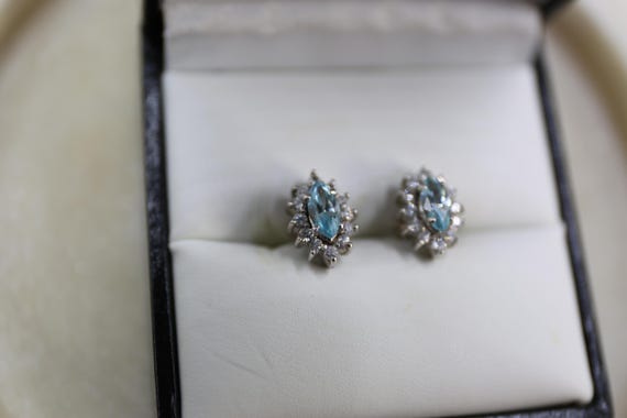 Sterling Silver Stud Earrings, Light Blue Cubic Z… - image 3