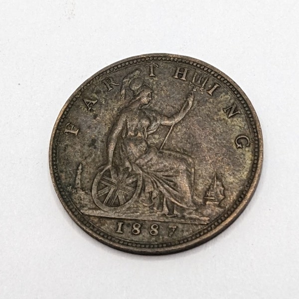 ENGLISH FARTHING 1887 Very Fine - Queen Victoria Bun Head