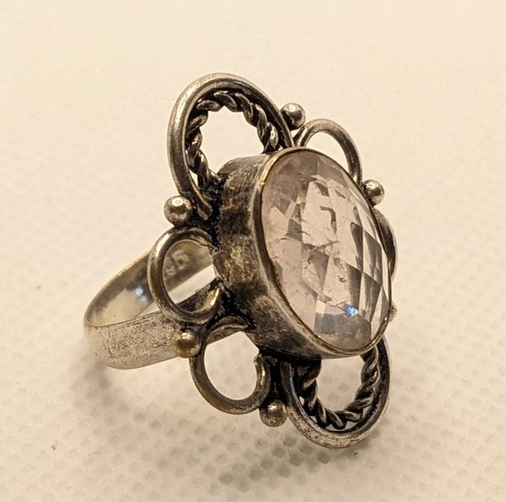 Vintage Sterling Silver Ladies Ring with a Clear … - image 1