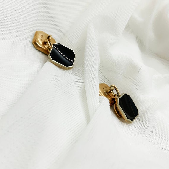 Vintage English 9ct Rose Gold Onyx Cufflinks - image 3