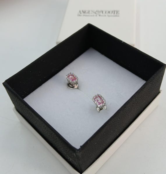 Solid Sterling Silver EARRINGS Pink Gemstones and… - image 4