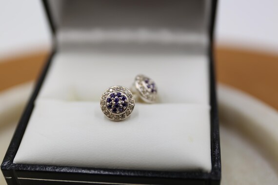 Solid Sterling Silver STUD EARRINGS set with Purp… - image 5