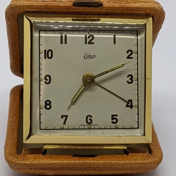 Vintage EMES 1950's Small Wind-up Travel Clock Made in Germany - Working