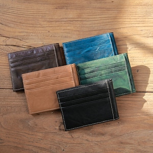 Cartera minimalista plegable Cartera para hombre Titular de la tarjeta de cuero Cartera de cuero para damas mujer Billetera pequeña Cartera plegable de cuero delgado Soporte para tarjeta de identificación