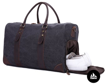 Canvas weekender bag men Leather weekend bag Canvas duffle bag mens crossbody bag Leather duffle bag Waxed canvas bag Leather duffel bag