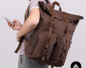 Canvas backpack men Rolltop backpack Cycling backpack Hiking bag Roll top backpack Rucksack rolltop rucksack Waxed canvas Rucksack herren