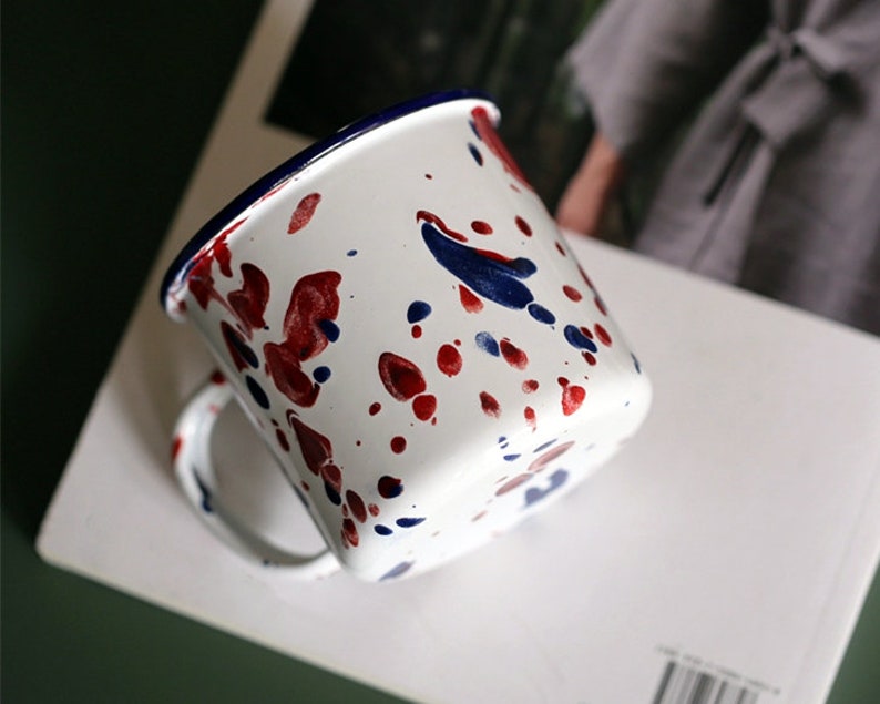 Hand painted mug Mr and mrs mug Marble enamel mug Watercolor mug Modern mug Espresso cup Marble coffee mug Campfire mug Hiking mug Tea cup zdjęcie 3