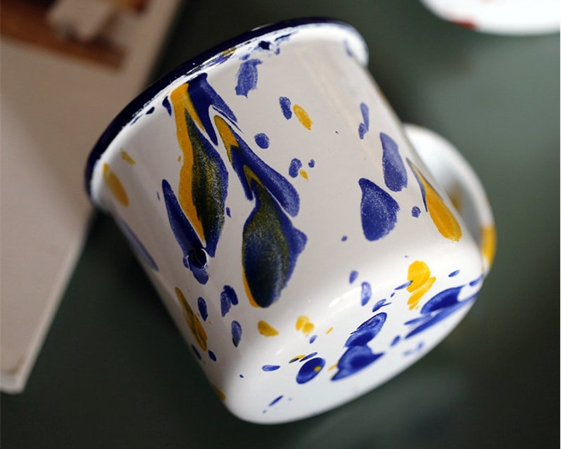 Hand painted mug Mr and mrs mug Marble enamel mug Watercolor mug Modern mug Espresso cup Marble coffee mug Campfire mug Hiking mug Tea cup zdjęcie 4