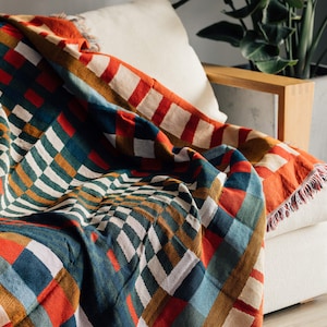 Plaid throw blanket Trippy blanket Trippy tapestry wall hanging Funny tapestry Holiday blanket Cotton tapestry Bohemian blanket Deken