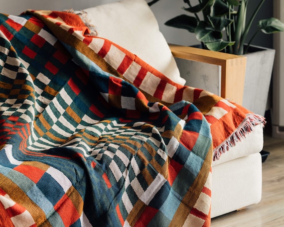 Plaid Throw Blanket Trippy Blanket Trippy Tapestry Wall Hanging Funny Tapestry Holiday Blanket Cotton Tapestry Bohemian Blanket Deken Etsy