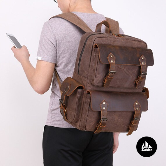 Leather military backpack top