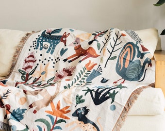 Forest tapestry Wall hanging Holiday blanket Trippy blanket Funny tapestry Cotton tapestry Sofa throw Couch throw blanket Abstract tapestry