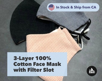 Reusable Face mask Handmade with Filter slot 2 layer Fabric Mouth Mask Adjustable ear loop Washable Facemask Cotton Mouthmask Facemasque