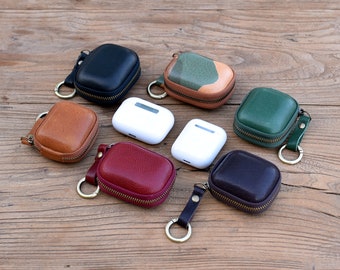 Leather airpod cases Leather airpods case Earbud holder Headphone holder Earphone organizer Earphone holder Leather earbud case Airpod pouch