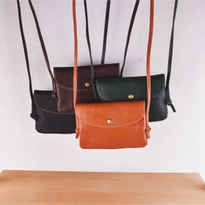 Minimalist Leather Crossbody Bag Small cross body bag Vegetable leather bag Cross body cell phone bagGenuine leather crossbody purse image 1