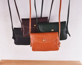 Minimalist Leather Crossbody Bag | Small cross body bag | Vegetable leather bag | Cross body cell phone bag|Genuine leather crossbody purse