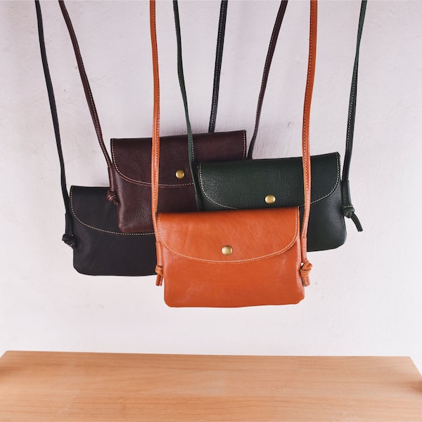 bandoulière en cuir minimaliste | Petit sac à bandoulière | Sac en cuir végétal | Sac à main pour téléphone portable | Sac à main en cuir véritable