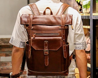 Rolltop rucksack Rolltop backpack mens Leather backpack mens backpack Leather Laptop backpack men Military backpack Leder rucksack herren