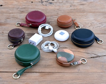 Leather earbud holder Leather coin purse Earphone organizer Headphone holder Earphone case Leather earbud case Headphone case Earbud pouch