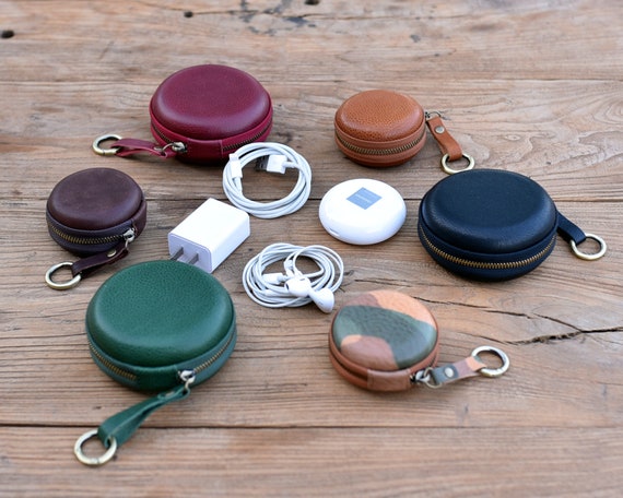 Leather Earbud Holder Leather Coin Purse Earphone Organizer Headphone  Holder Earphone Case Leather Earbud Case Headphone Case Earbud Pouch 