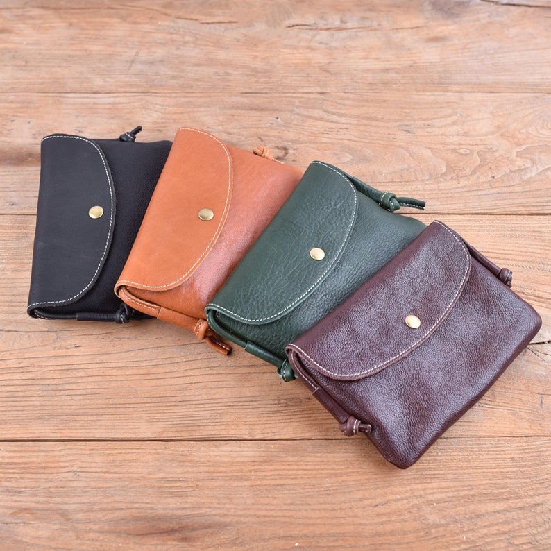 Minimalist Leather Crossbody Bag Small cross body bag Vegetable leather bag Cross body cell phone bagGenuine leather crossbody purse image 2