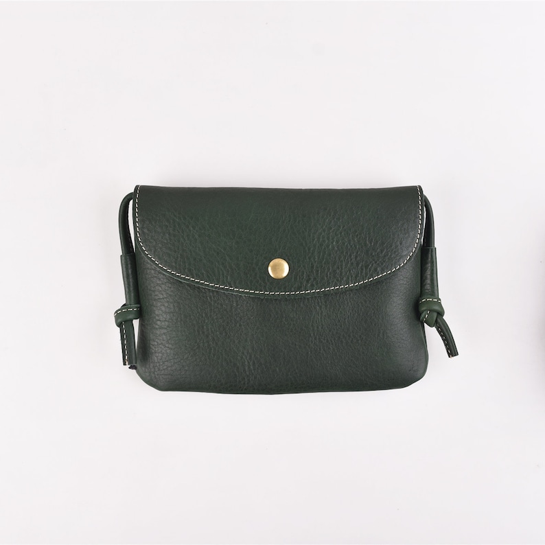 Minimalist Leather Crossbody Bag Small cross body bag Vegetable leather bag Cross body cell phone bagGenuine leather crossbody purse Green