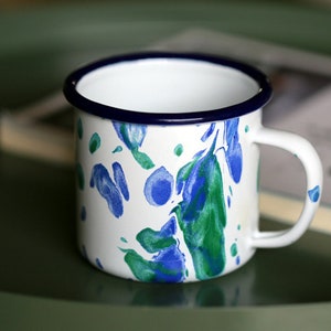 Hand painted mug Mr and mrs mug Marble enamel mug Watercolor mug Modern mug Espresso cup Marble coffee mug Campfire mug Hiking mug Tea cup zdjęcie 9