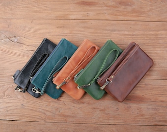 Large leather clutch Necessary clutch wallet women Envelope wristlet wallet Genuine leather clutch Leather wristlet phone wallet clutch