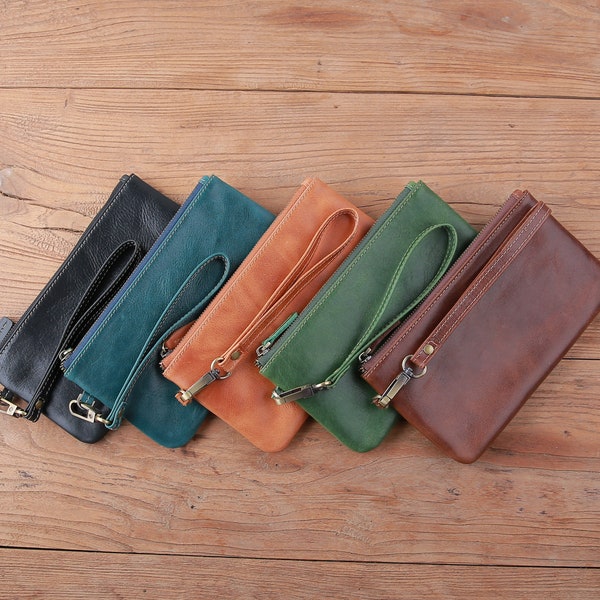 Large leather clutch Necessary clutch wallet women Envelope wristlet wallet Genuine leather clutch Leather wristlet phone wallet clutch